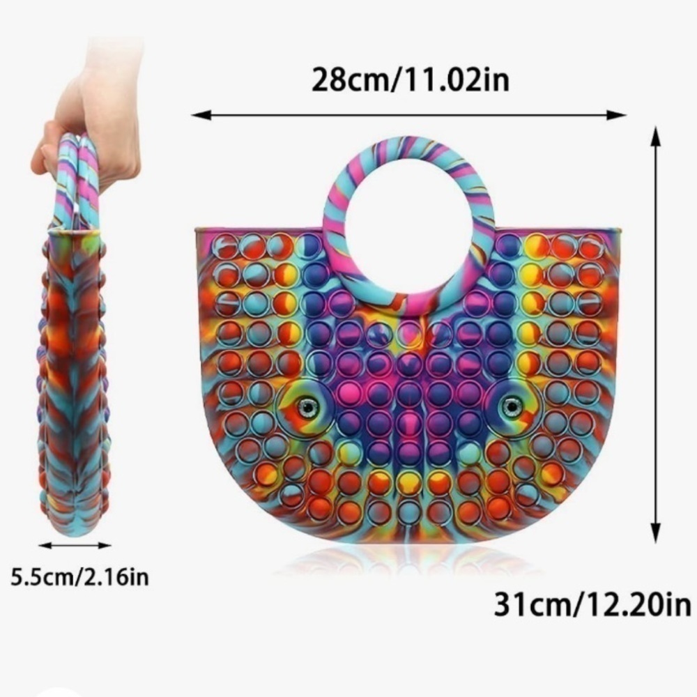 Women’s Rainbow Pop It Silicone Jelly Satchel Purse Handbag Double Top Handle - Picture 9 of 12